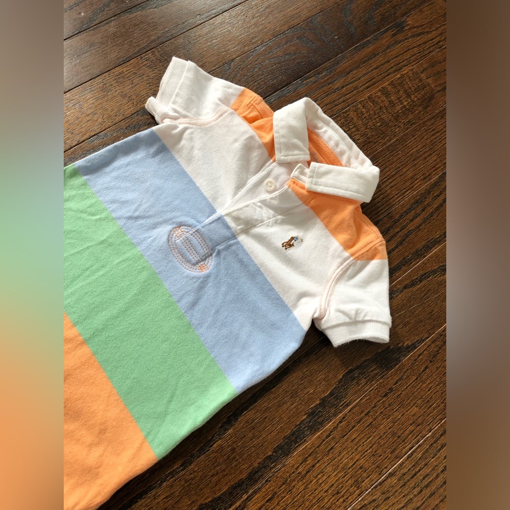 Ralph Lauren Boys 6M Striped Short-Sleeved Polo Rugby Stripe Shortall Romper - Picture 2 of 10